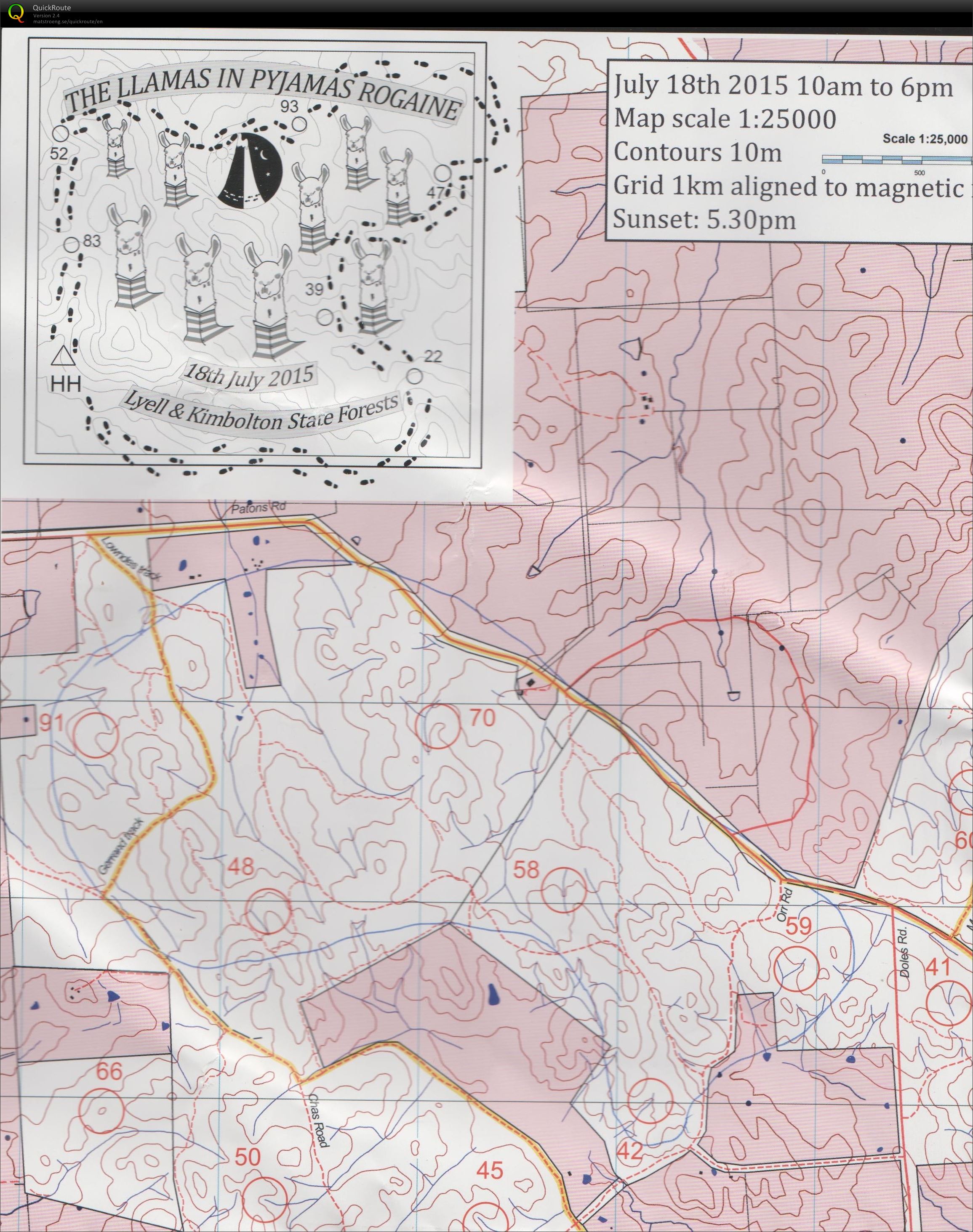 Llamas in Pyjamas Rogaine (20-07-2015)