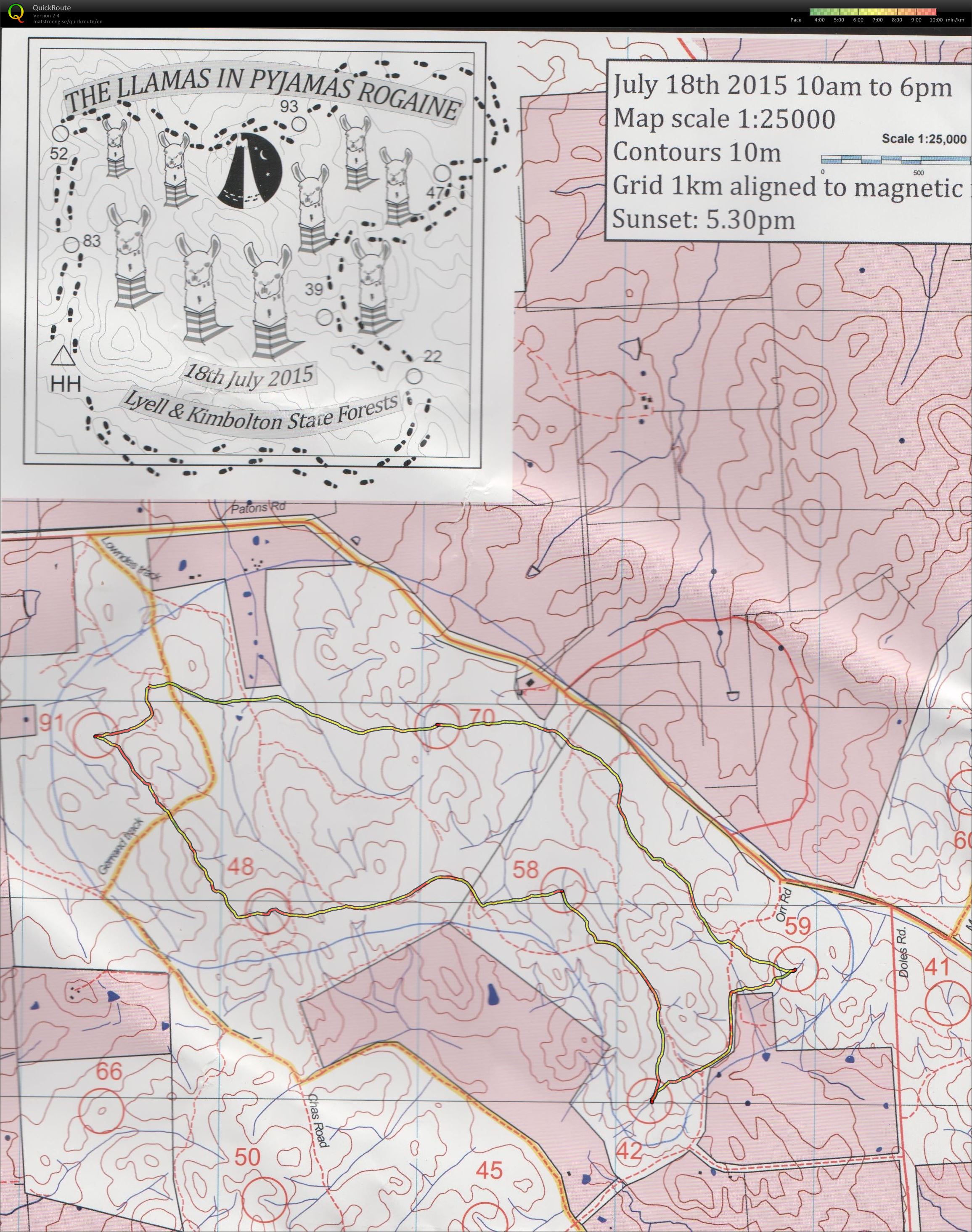 Llamas in Pyjamas Rogaine (20-07-2015)