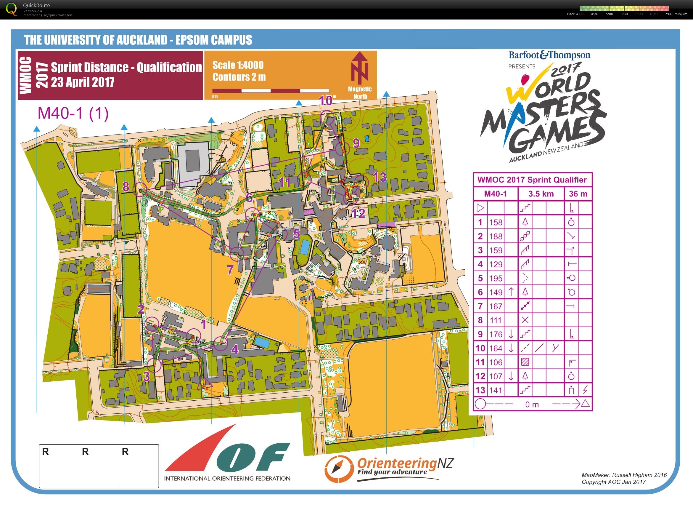 2017 World Masters Orienteering Champs - Sprint Qualification map 1 (23-04-2017)