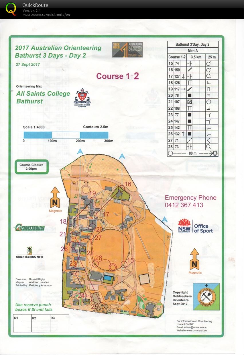 2017 Bathurst 3 Day Sprint Map 2 (27-09-2017)